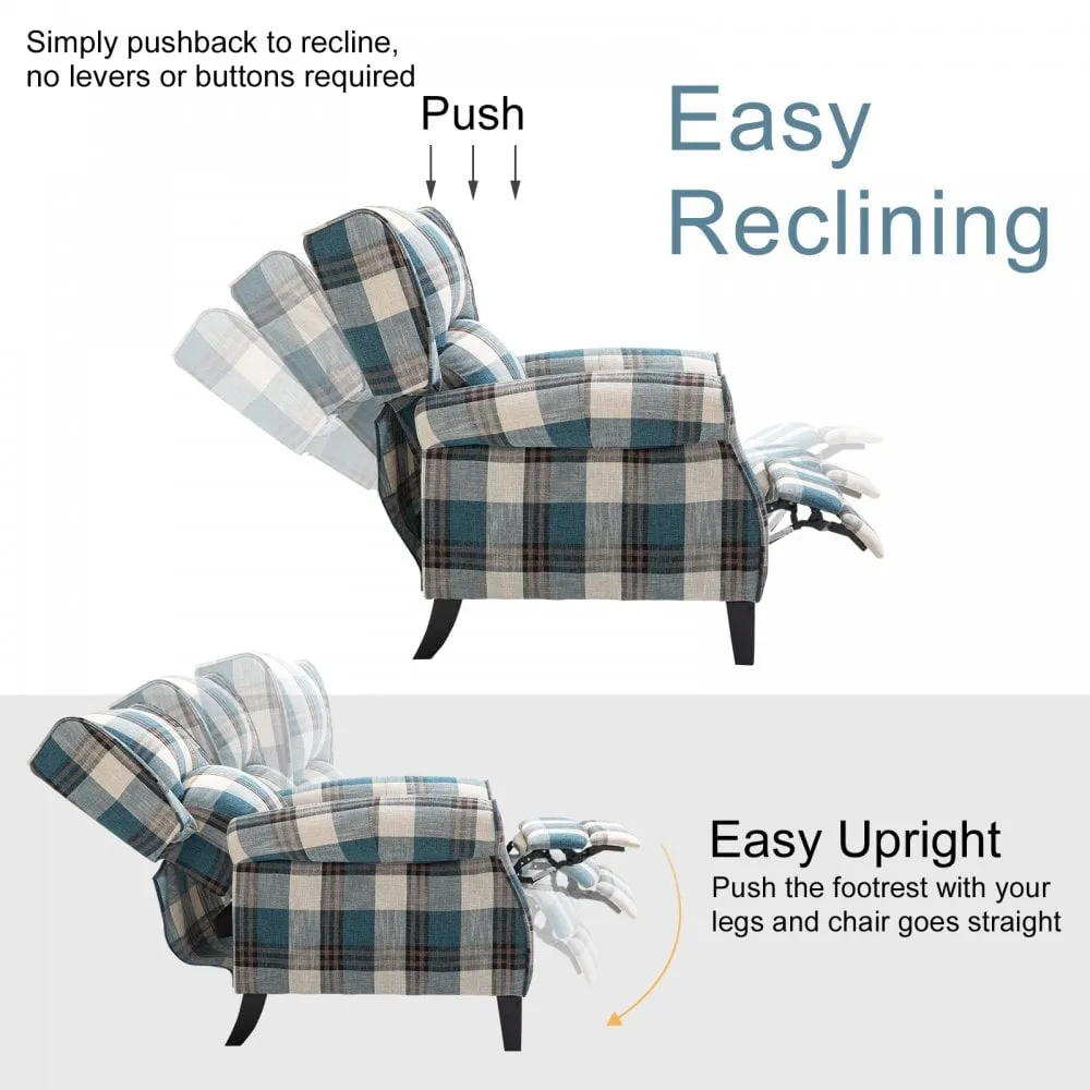 Check Armchair Plush Single Sofa Recliner for Living Room Blue