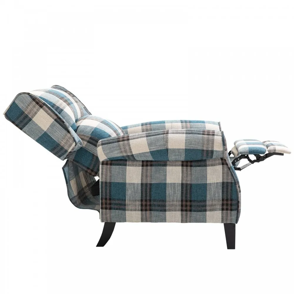 Check Armchair Plush Single Sofa Recliner for Living Room Blue