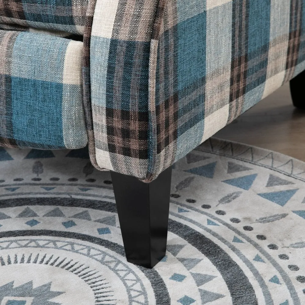 Check Armchair Plush Single Sofa Recliner for Living Room Blue
