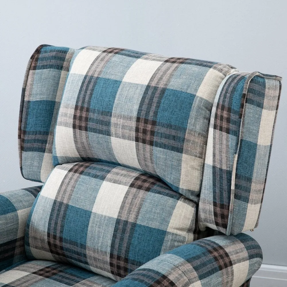 Check Armchair Plush Single Sofa Recliner for Living Room Blue