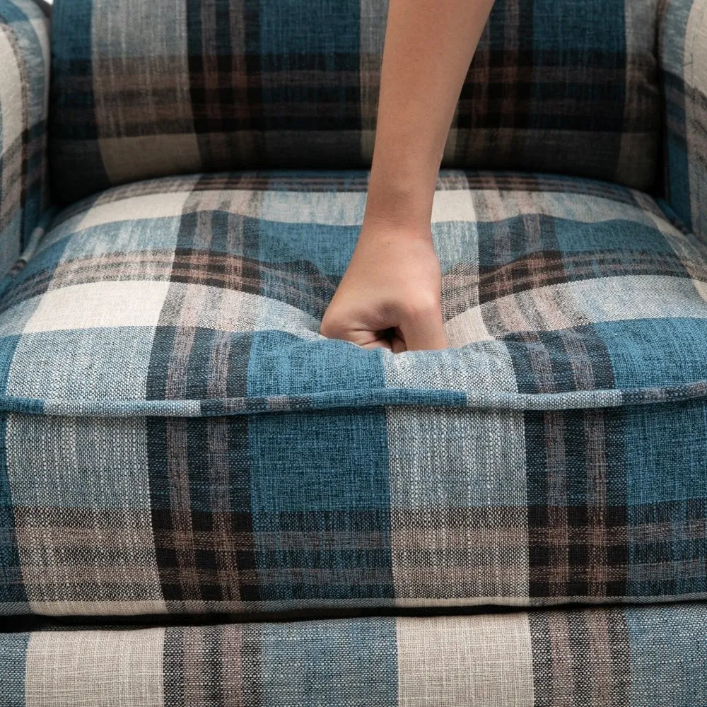 Check Armchair Plush Single Sofa Recliner for Living Room Blue