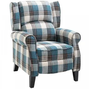 Check Armchair Plush Single Sofa Recliner for Living Room Blue