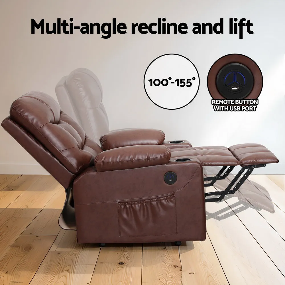 Chiron Recliner Chair Lift Assist Heated Massage Chair Leather - Brown