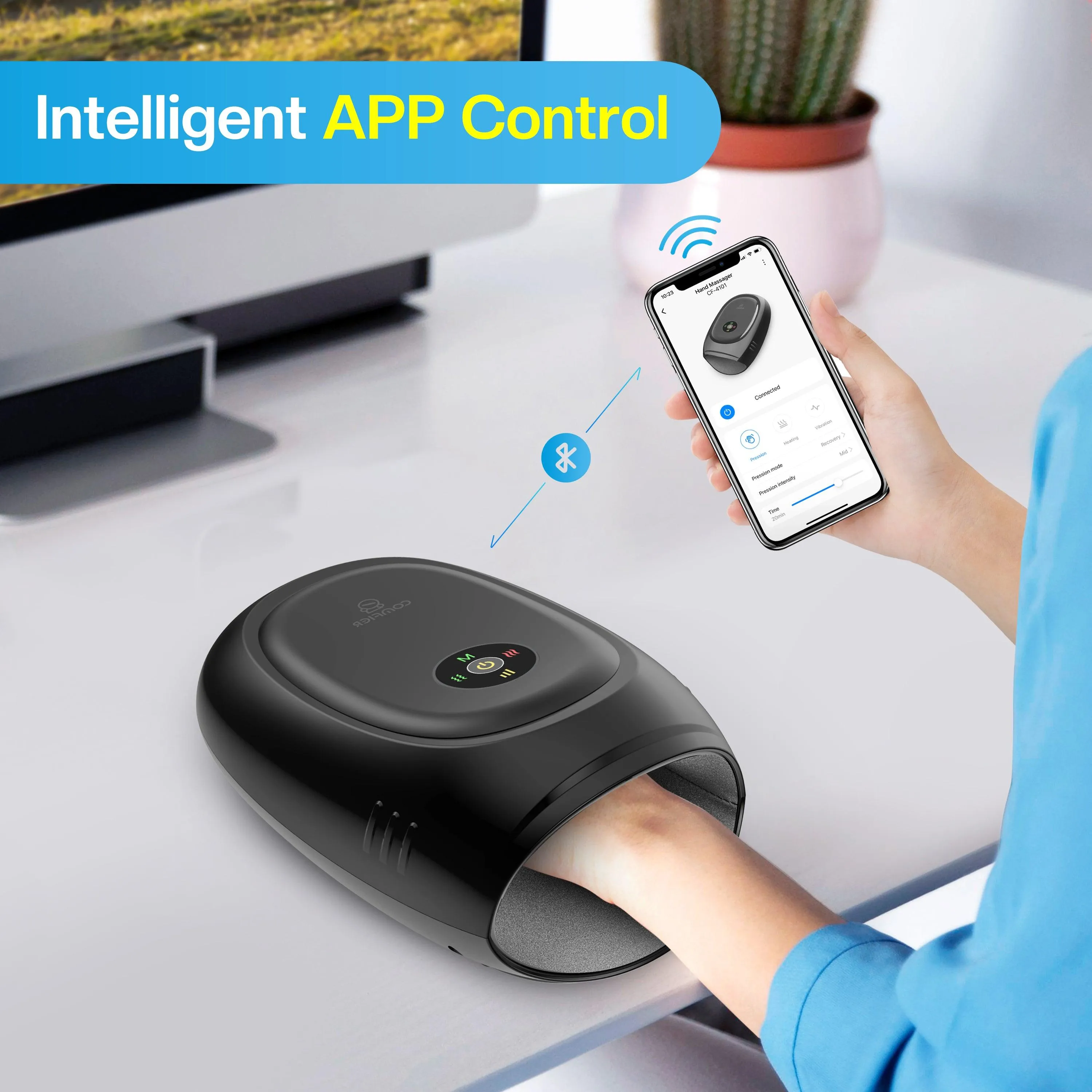Comfier Electric Wireless Hand Massager with Heat & Compression((Colored packaging) -4101APP-BL-2