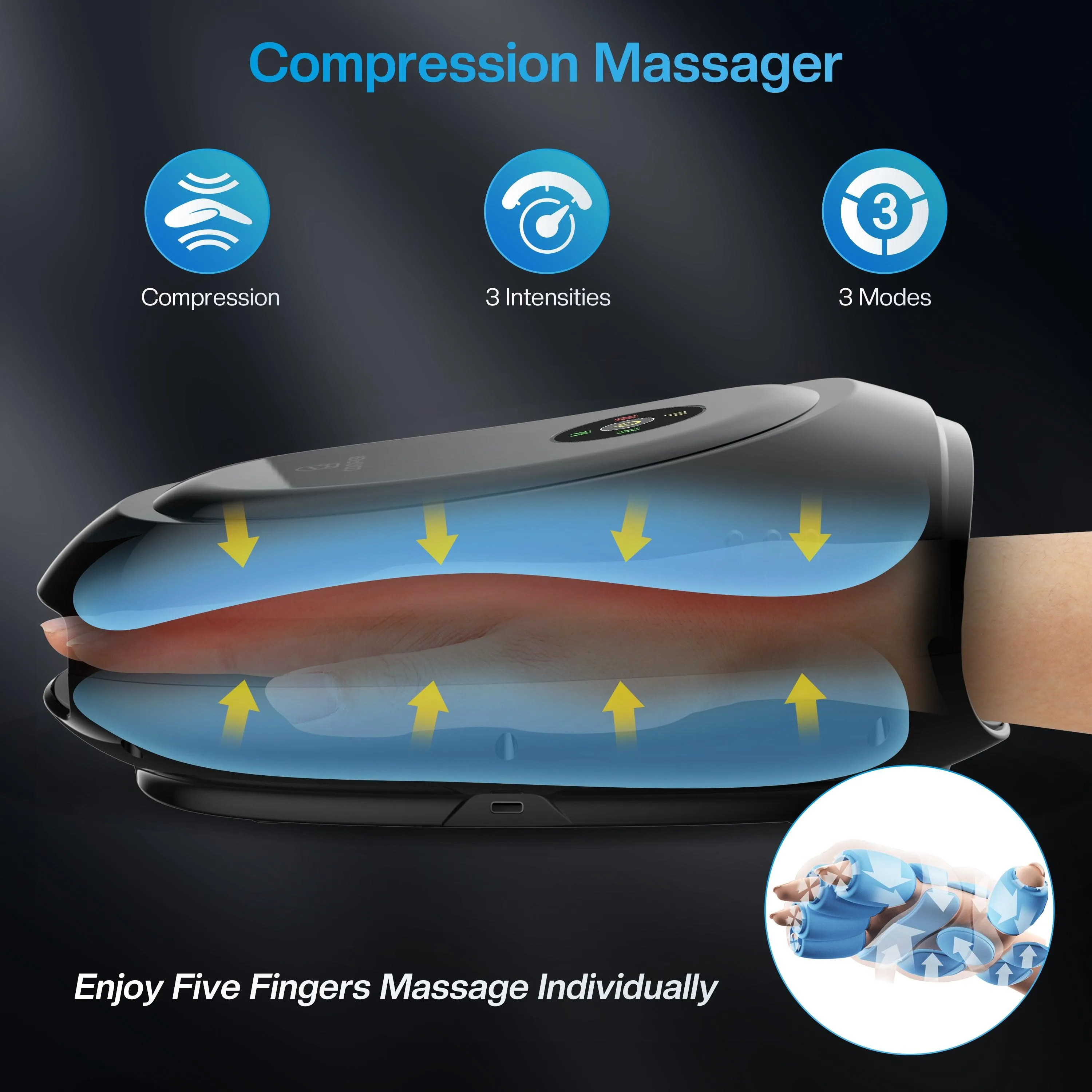 Comfier Electric Wireless Hand Massager with Heat & Compression((Colored packaging) -4101APP-BL-2