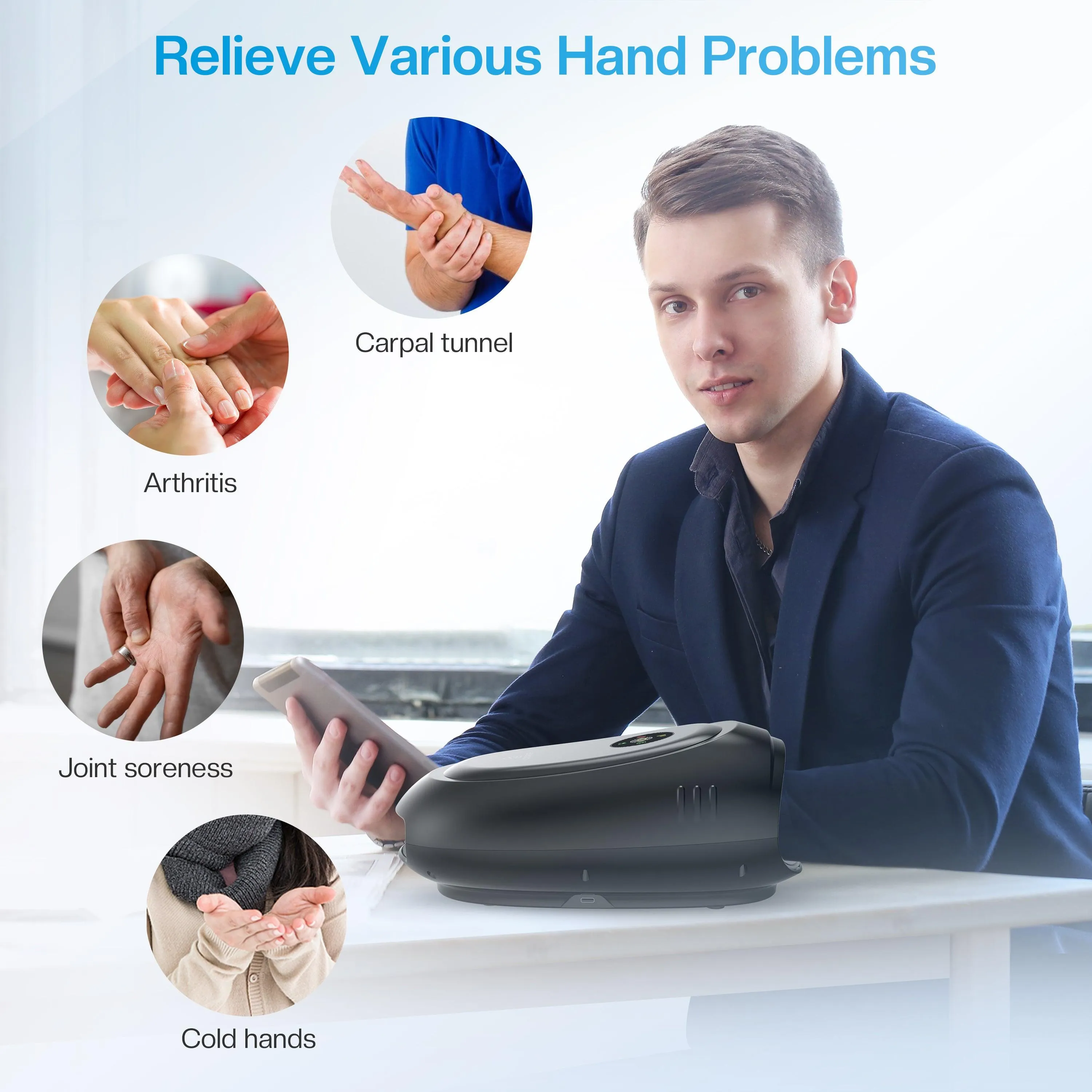 COMFIER Hand Massager Machine for Arthristis,Carpal Tunnel,Hand Massage with Heat and Compression,APP Control,Hand Wrist Finger Massager with Vibration - 4101B
