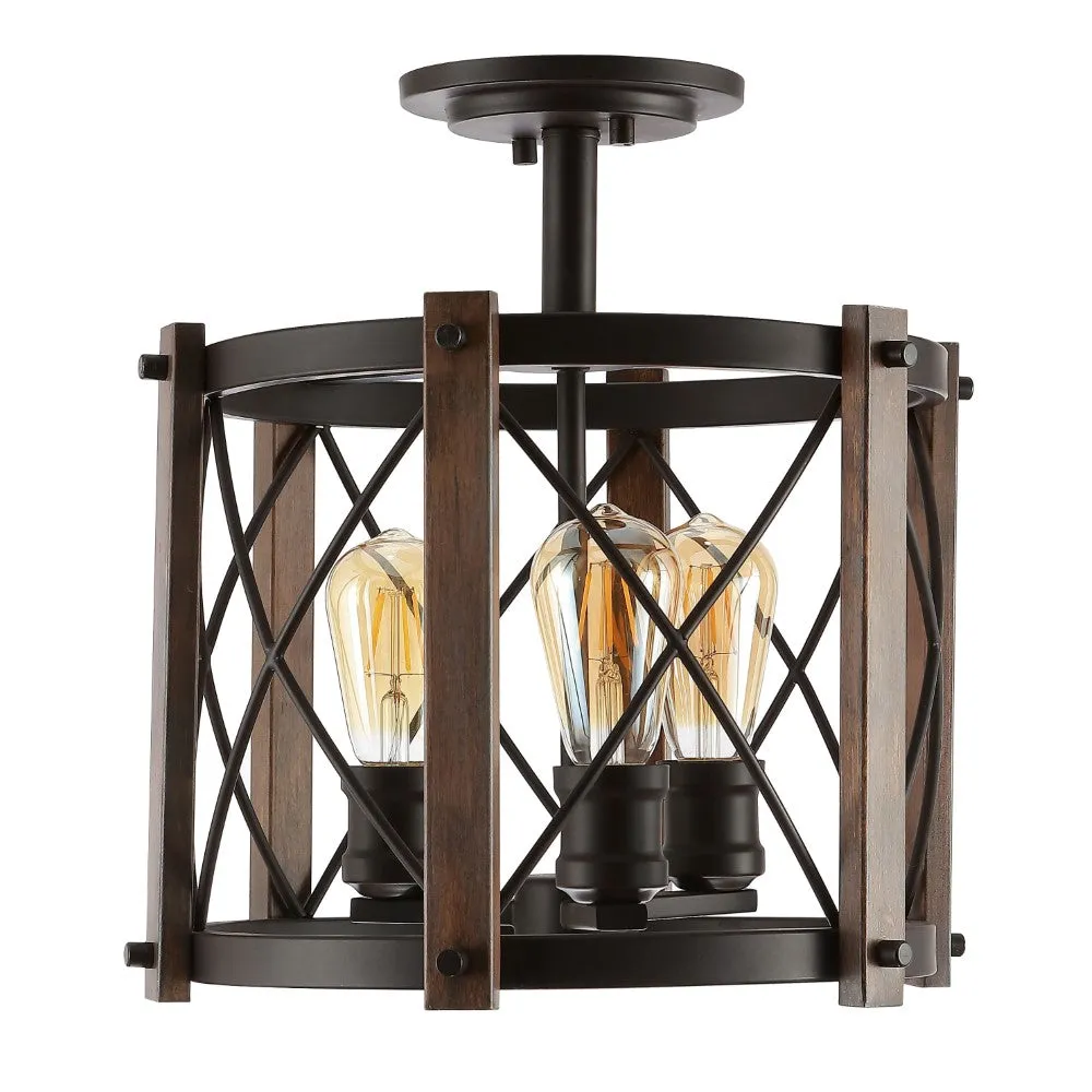 Converse 14" 3-Light Iron Rustic Farmhouse LED Flush Mount