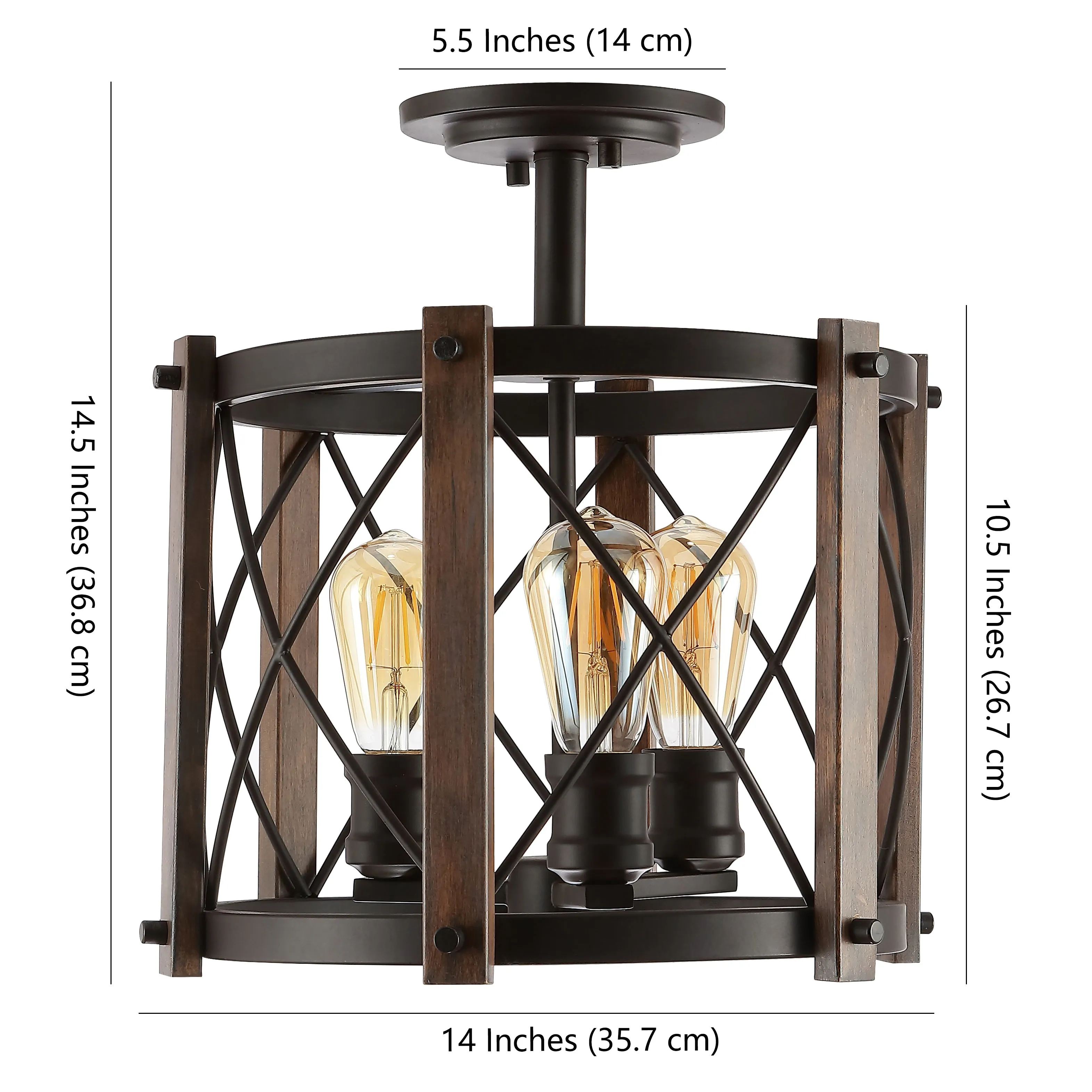 Converse 14" 3-Light Iron Rustic Farmhouse LED Flush Mount
