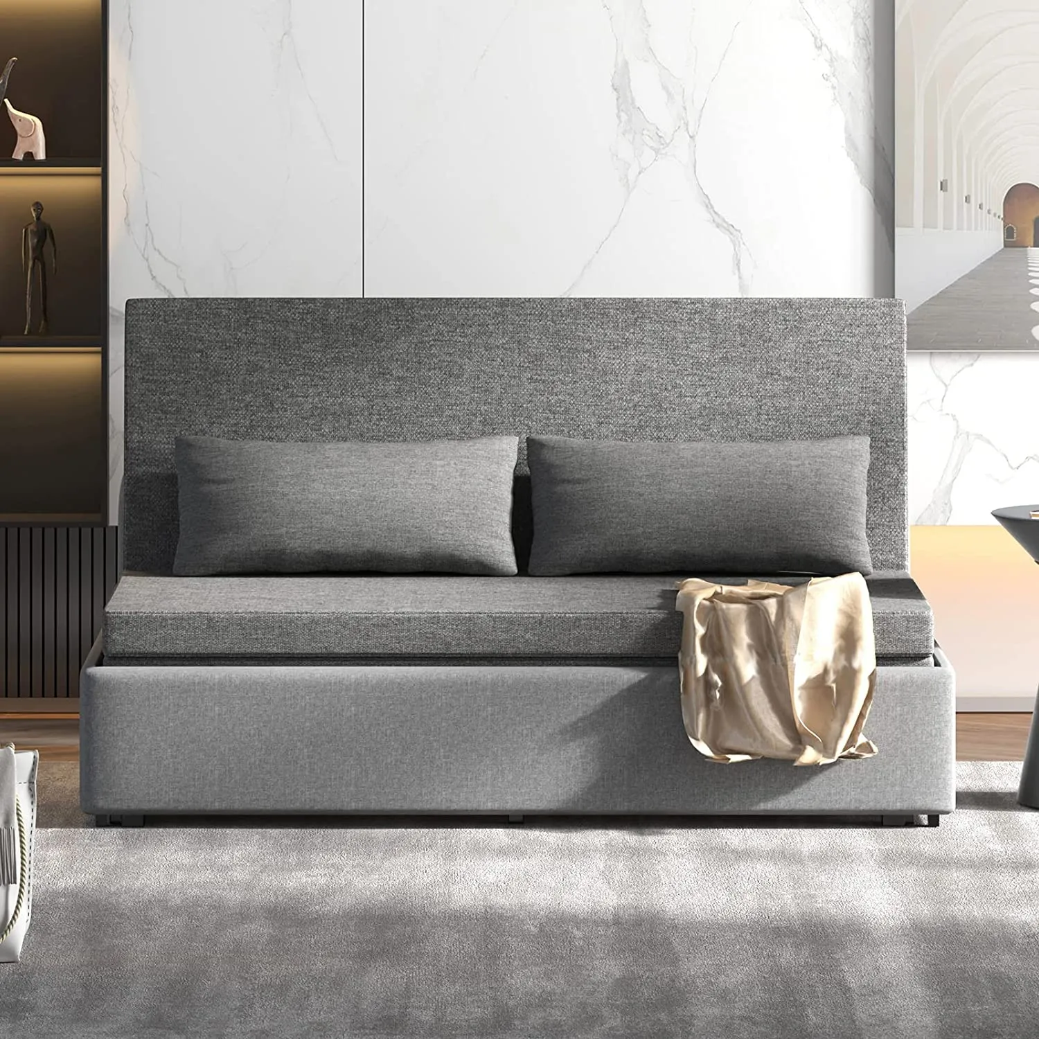 Convertible Sofa Bed, Modern Pull Out Linen Sleeper