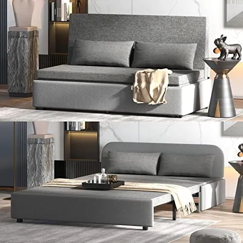 Convertible Sofa Bed, Modern Pull Out Linen Sleeper