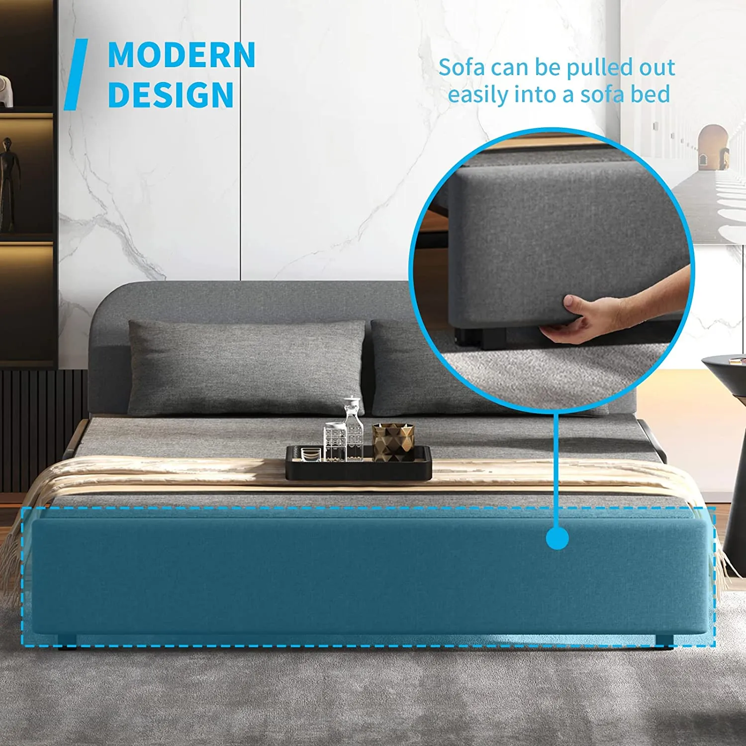 Convertible Sofa Bed, Modern Pull Out Linen Sleeper