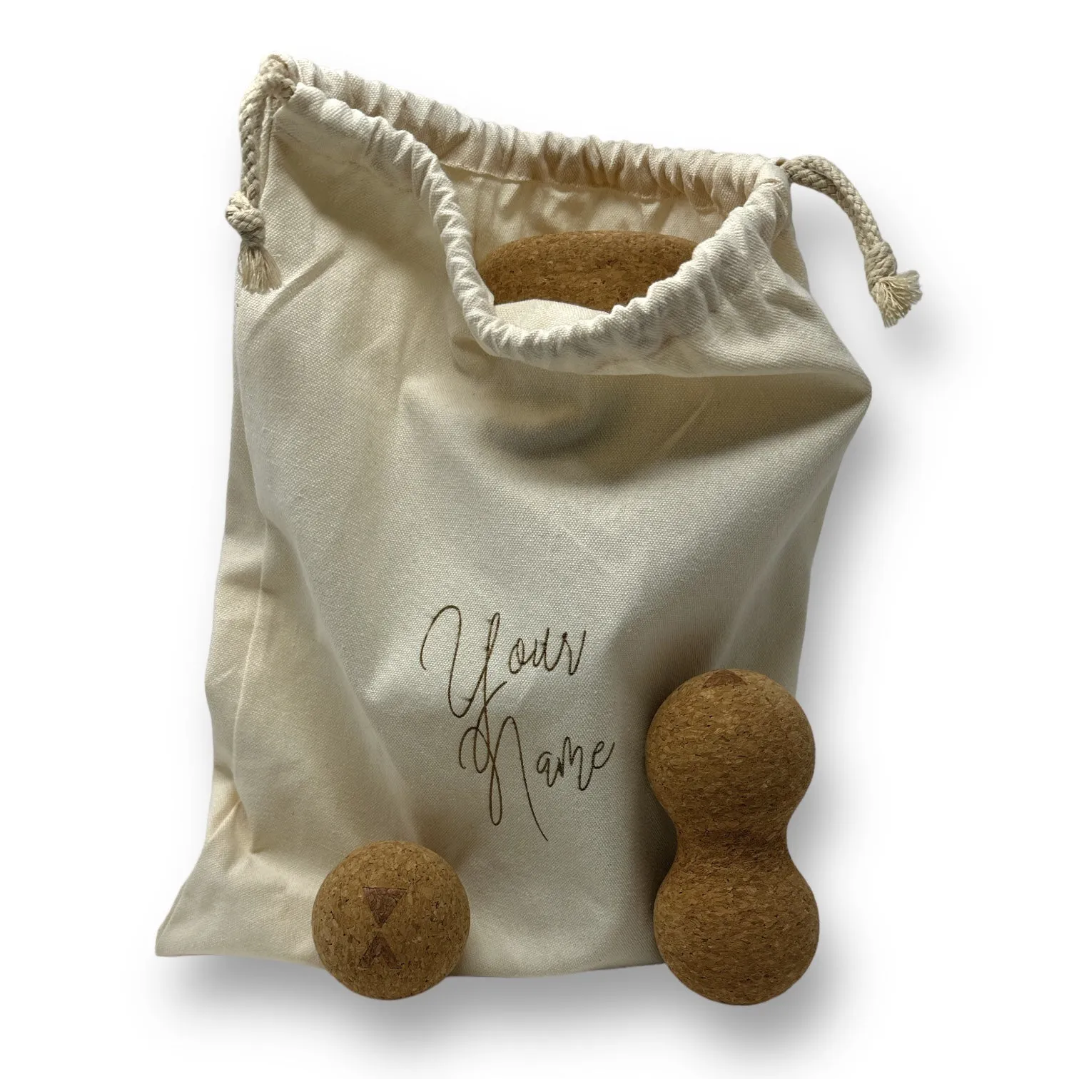 Cork Massage Set 3 Pieces - Includes Cork Peanut Roller, Cork Massage Ball, Cork Mini Roller- Includes carry bag!