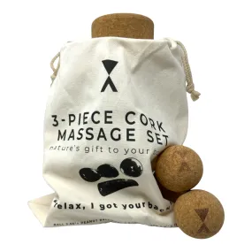 Cork Massage Set 3 Pieces - Includes Cork Peanut Roller, Cork Massage Ball, Cork Mini Roller- Includes carry bag!