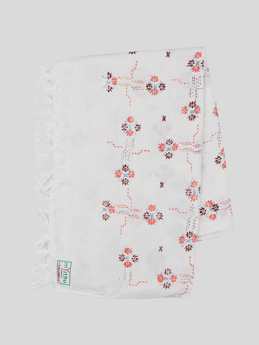 Cotton White Print Bath Towel NO 4092 (3 PCs Pack)