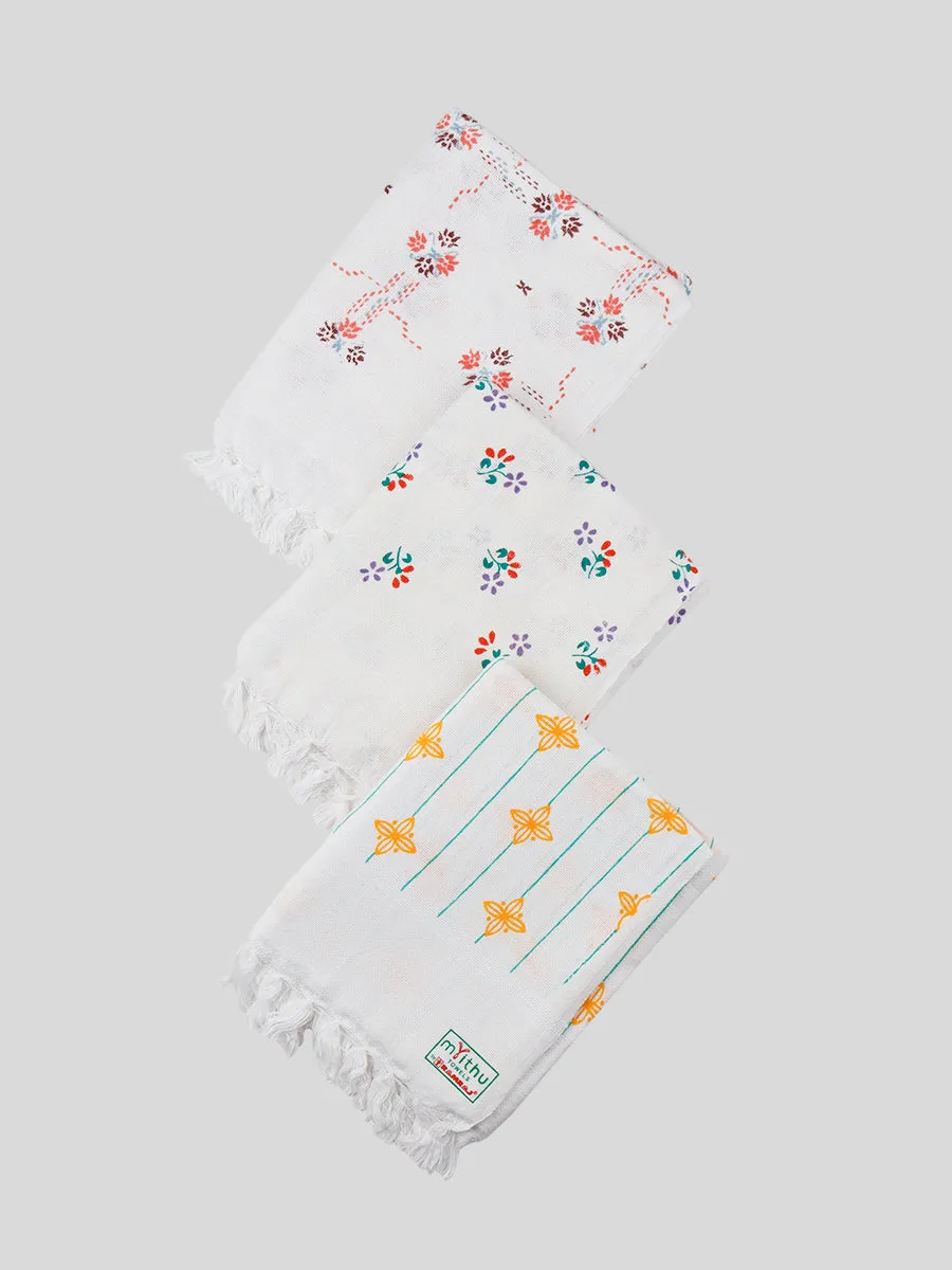 Cotton White Print Bath Towel NO 4092 (3 PCs Pack)