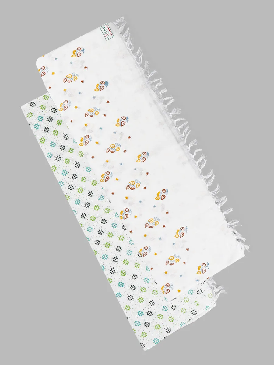 Cotton White Print Bath Towel NO 4092 (3 PCs Pack)