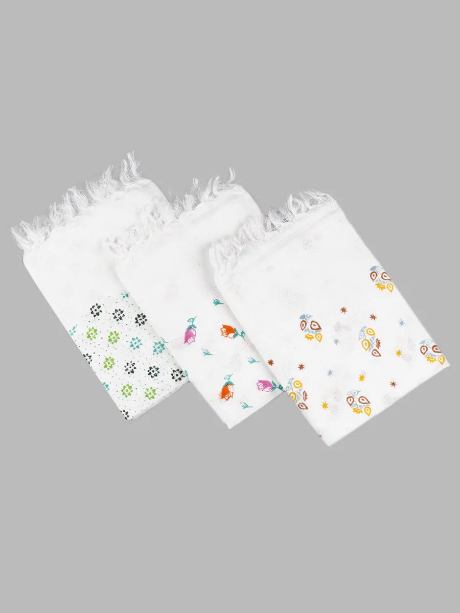 Cotton White Print Bath Towel NO 4092 (3 PCs Pack)