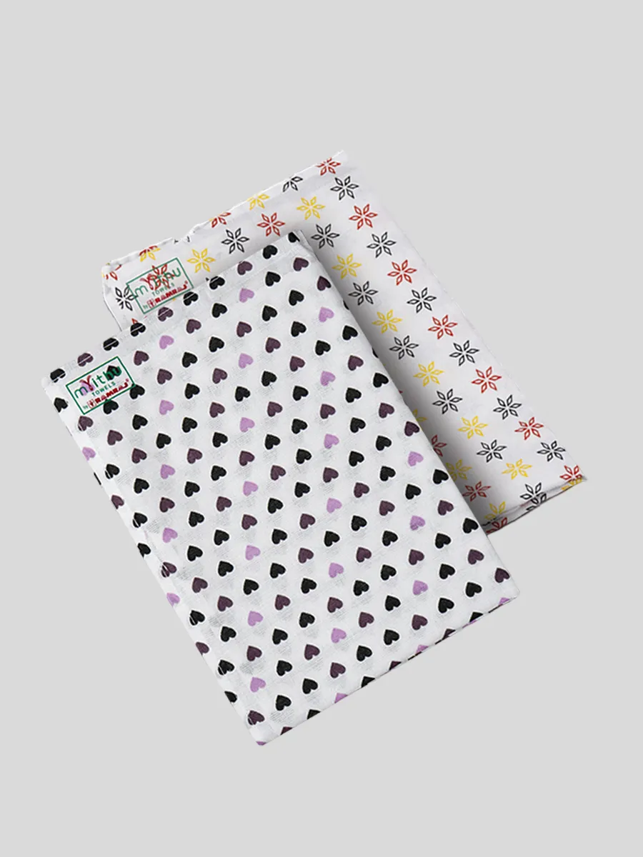 Cotton White Printed Bath Towel (3 PCs Pack)
