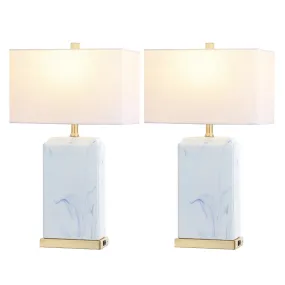 Cranberry 24.5" Modern Coastal Iron/Marbled Ceramic LED Table Lamp with USB Charging Port
