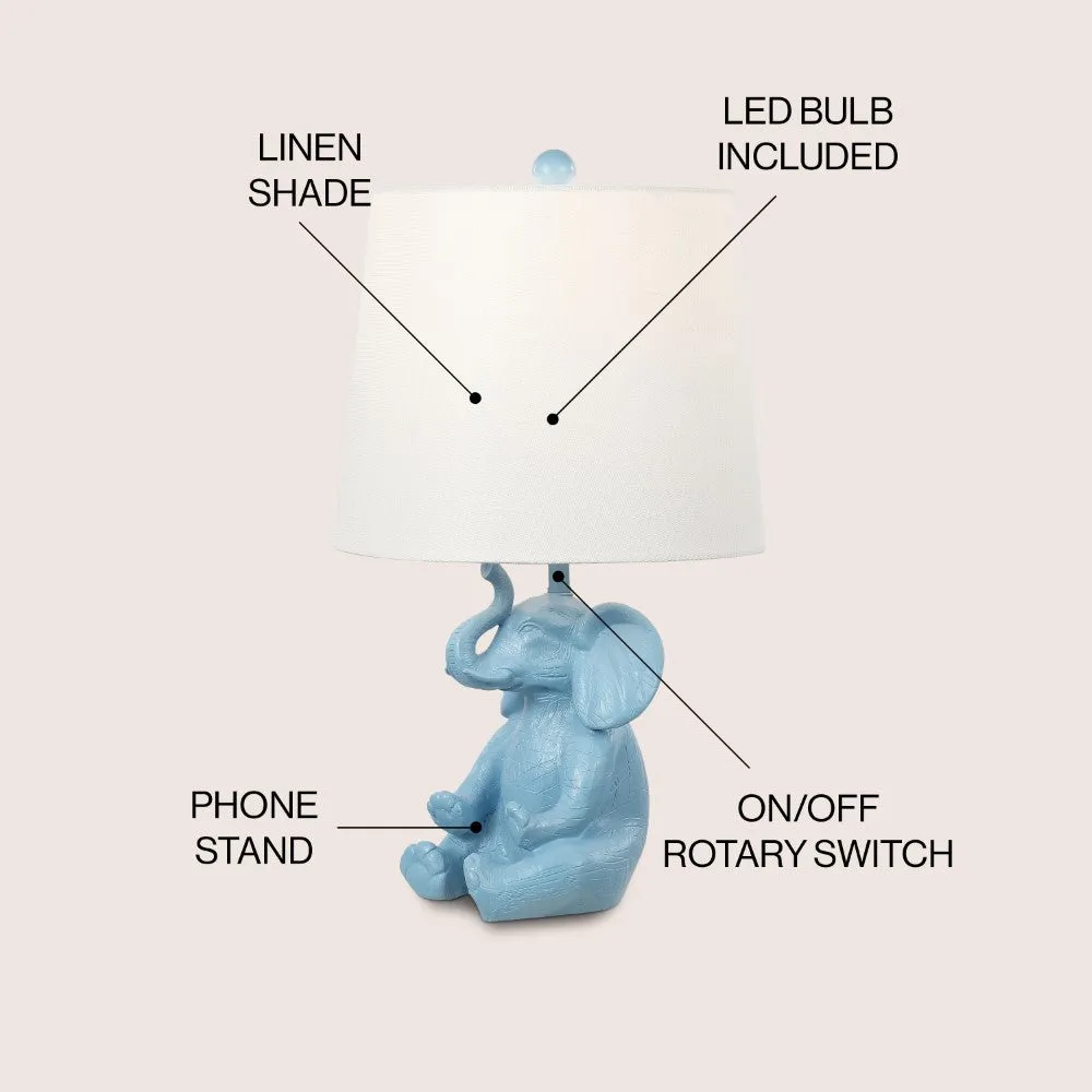 Crestview 21" Modern Shabby Chic Resin/Iron Happy Elephant LED Kids' Table Lamp with Phone Stand