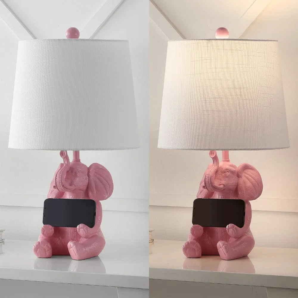 Crestview 21" Modern Shabby Chic Resin/Iron Happy Elephant LED Kids' Table Lamp with Phone Stand