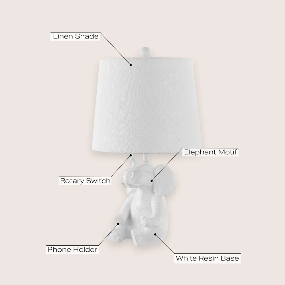 Crestview 21" Modern Shabby Chic Resin/Iron Happy Elephant LED Kids' Table Lamp with Phone Stand