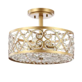 Ellison 3-Light 13.25" Iron/Crystal Modern Glam LED Flush Mount