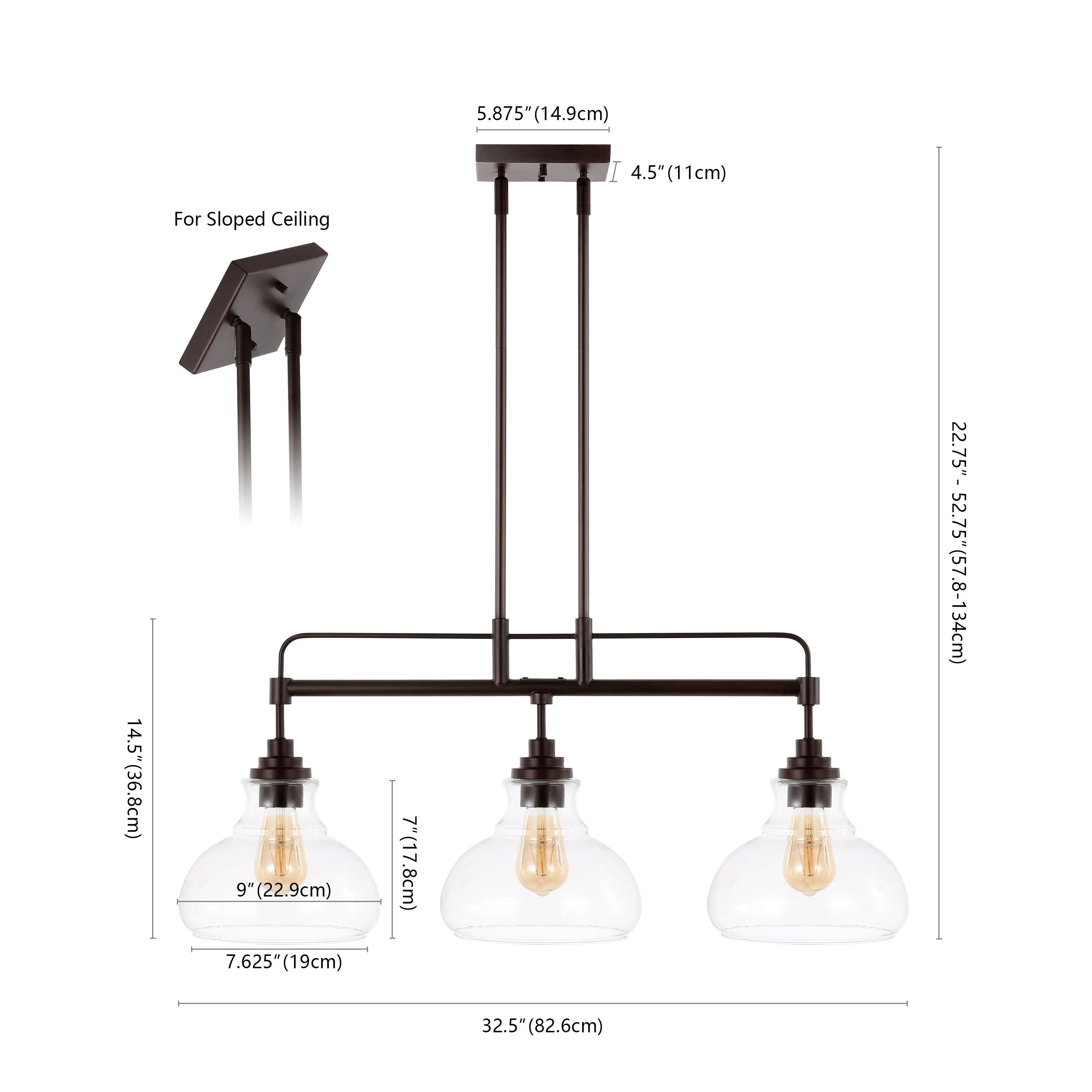 Etched 32.5" Farmhouse Industrial Iron/Glass Linear LED Pendant