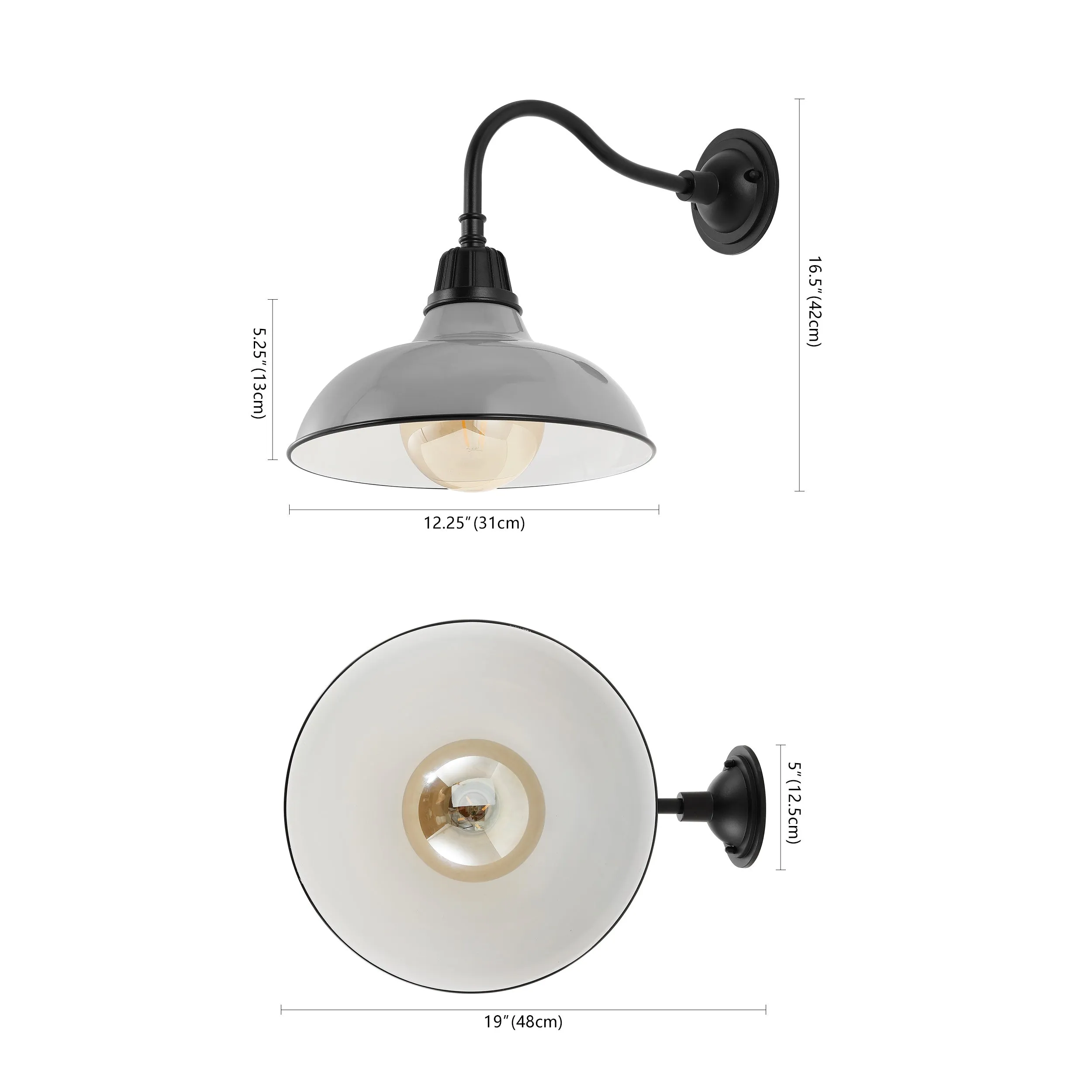Flynix 12.25" Farmhouse Industrial Indoor/Outdoor Iron LED Gooseneck Arm Outdoor Sconce