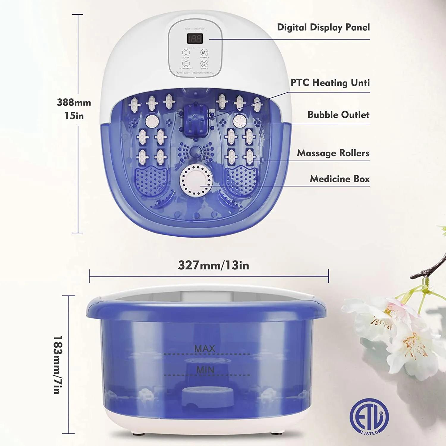 Foot Spa Bath Massager I Heating & Vibration & Bubble 3 in 1 Foot Bath With Massage Rollers to Relax