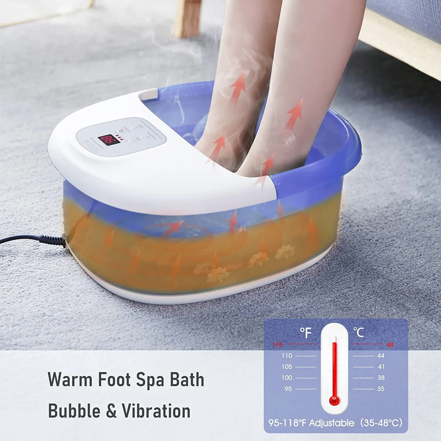 Foot Spa Bath Massager I Heating & Vibration & Bubble 3 in 1 Foot Bath With Massage Rollers to Relax