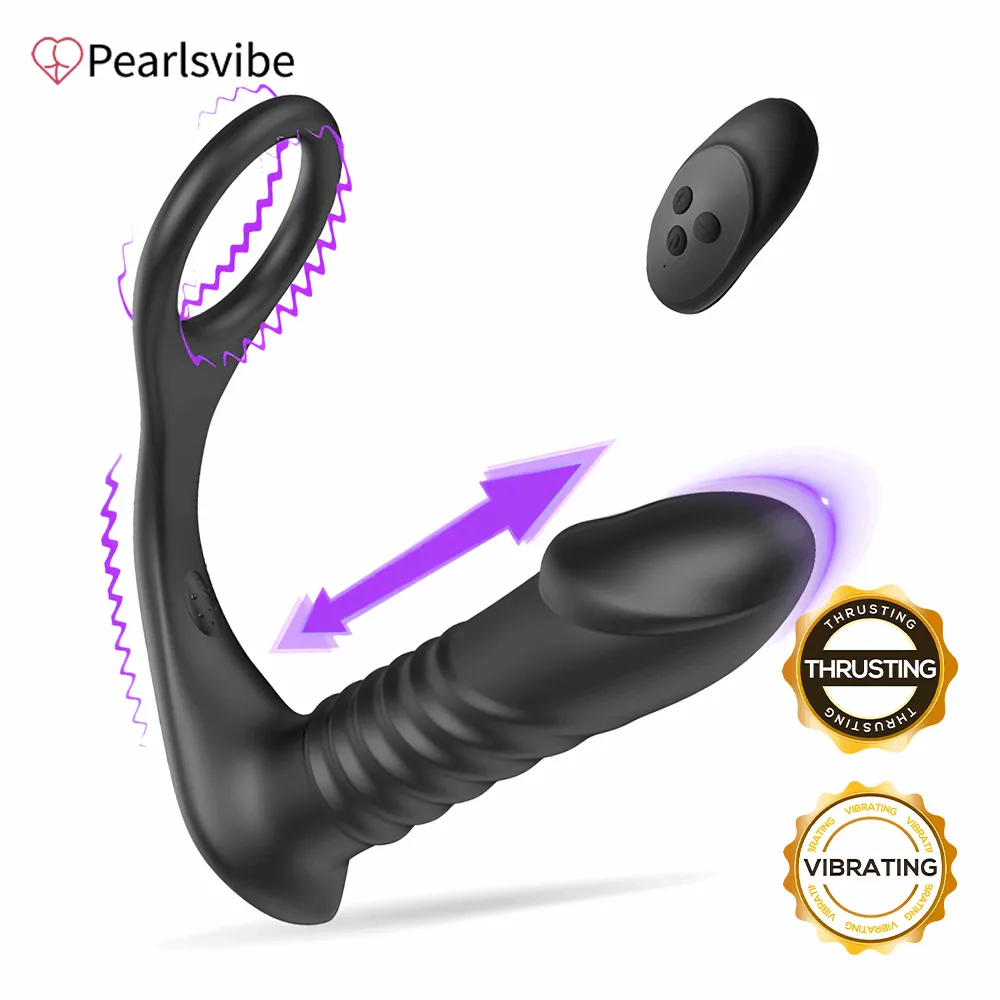 Free 10 Thrilling Vibration 3 Thrusting Silicone Remote Control Cock Ring Anal Vibrator