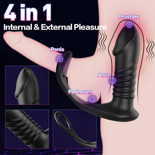 Free 10 Thrilling Vibration 3 Thrusting Silicone Remote Control Cock Ring Anal Vibrator