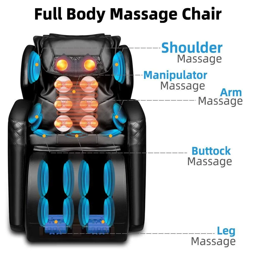 Full Body Massage Chair with Lower-Back Heating, Bluetooth Speaker and Foot Roller