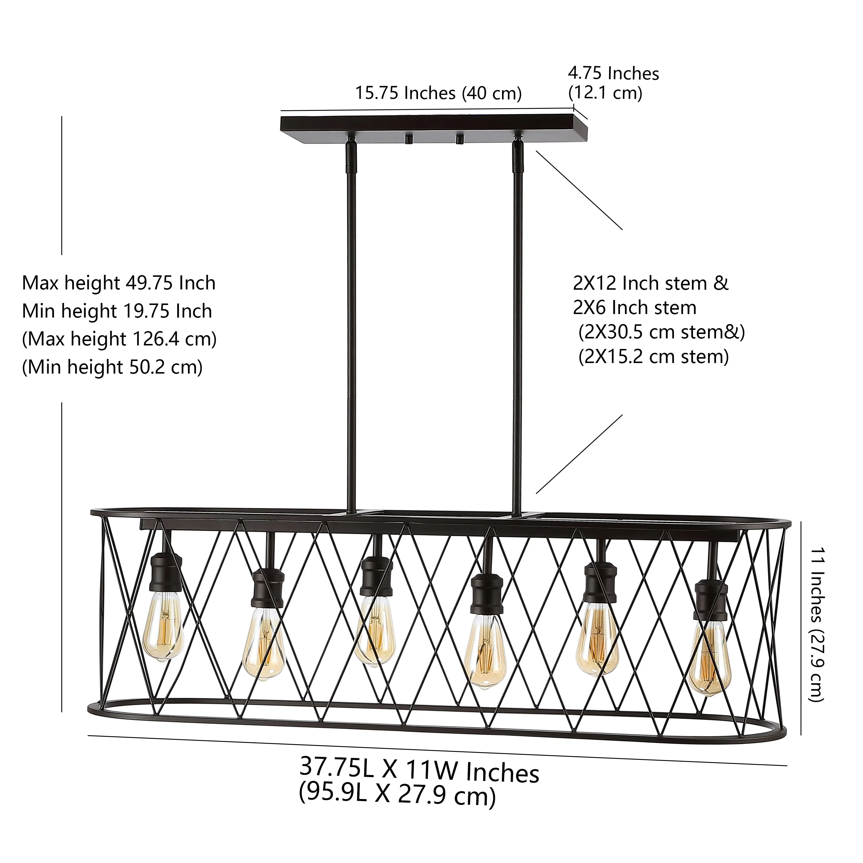 Gardner 37.75" 6-Light Adjustable Iron Farmhouse Rustic LED Dimmable Pendant