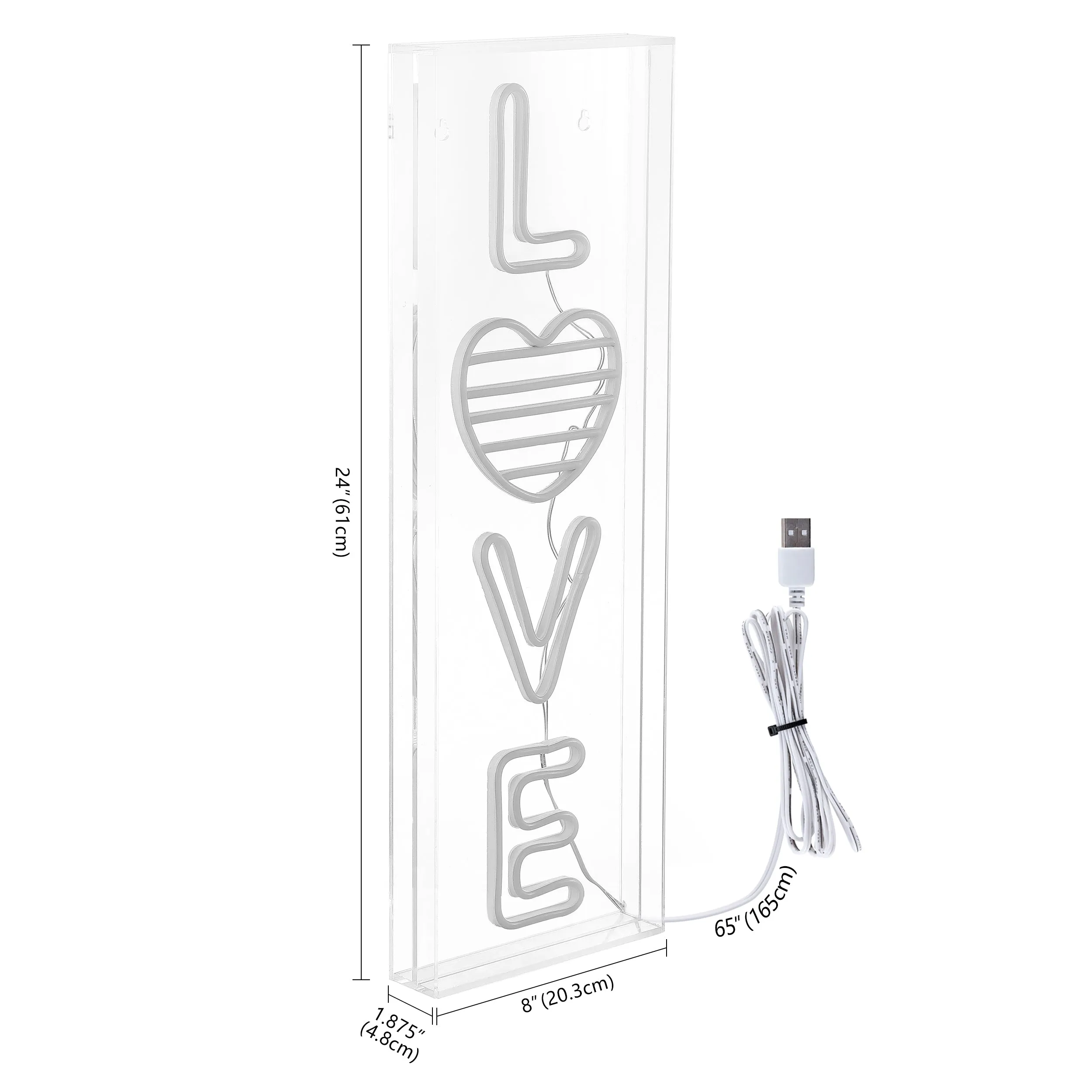 GLOWTRONIX LOVE Contemporary Glam Acrylic Box USB Operated LED Neon Light