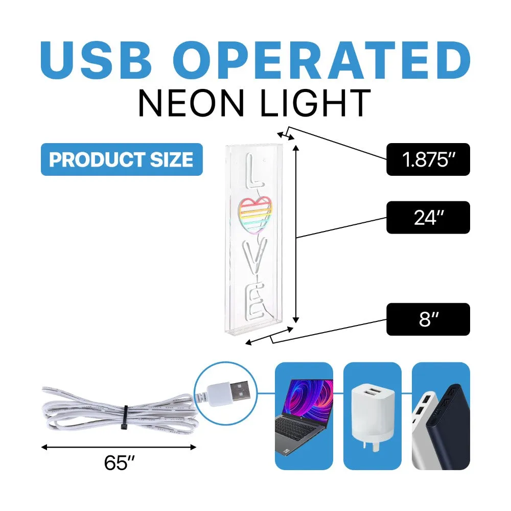 GLOWTRONIX LOVE Contemporary Glam Acrylic Box USB Operated LED Neon Light