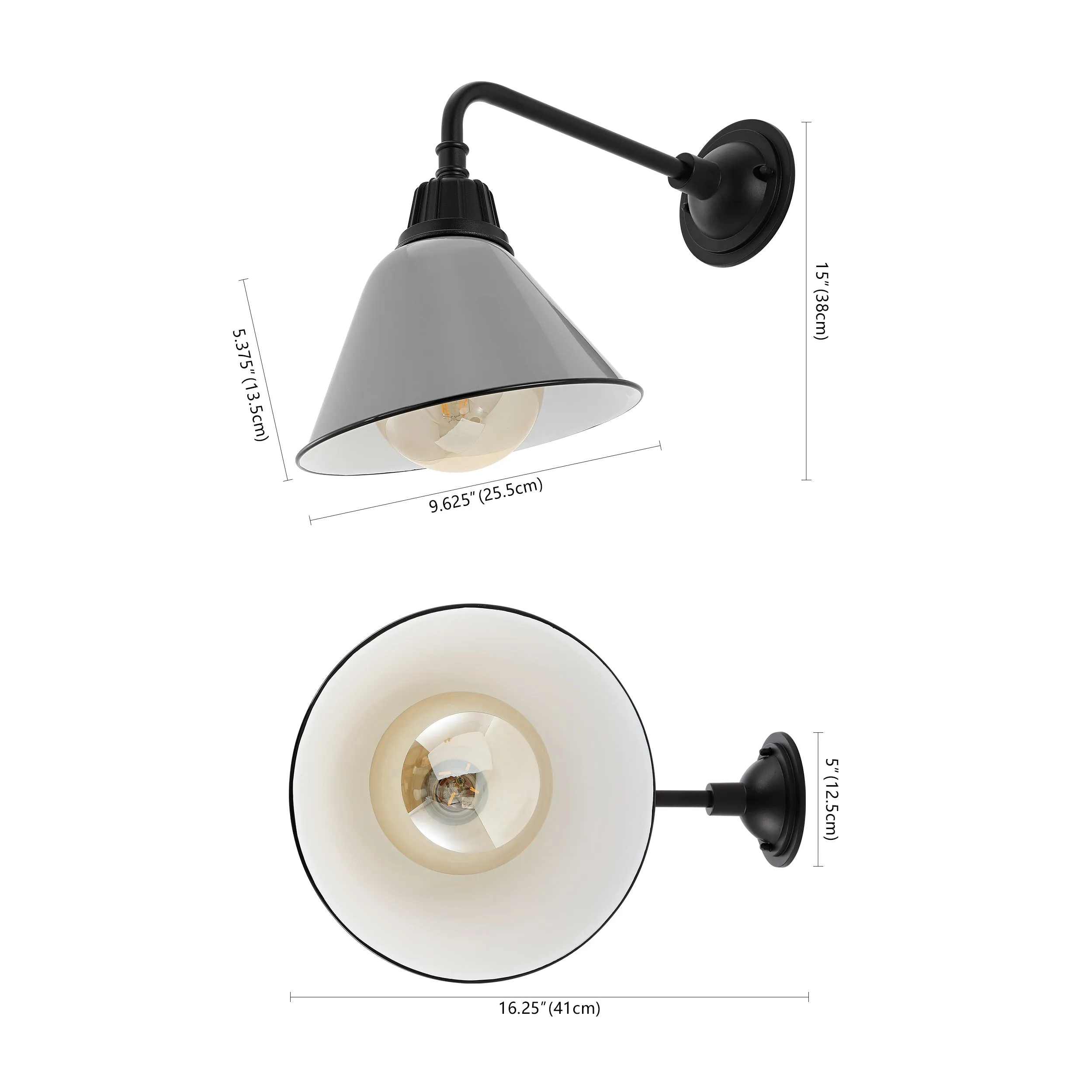 GOALPLUS 9.63"  Farmhouse Industrial Indoor/Outdoor Iron LED Gooseneck Arm Outdoor Sconce