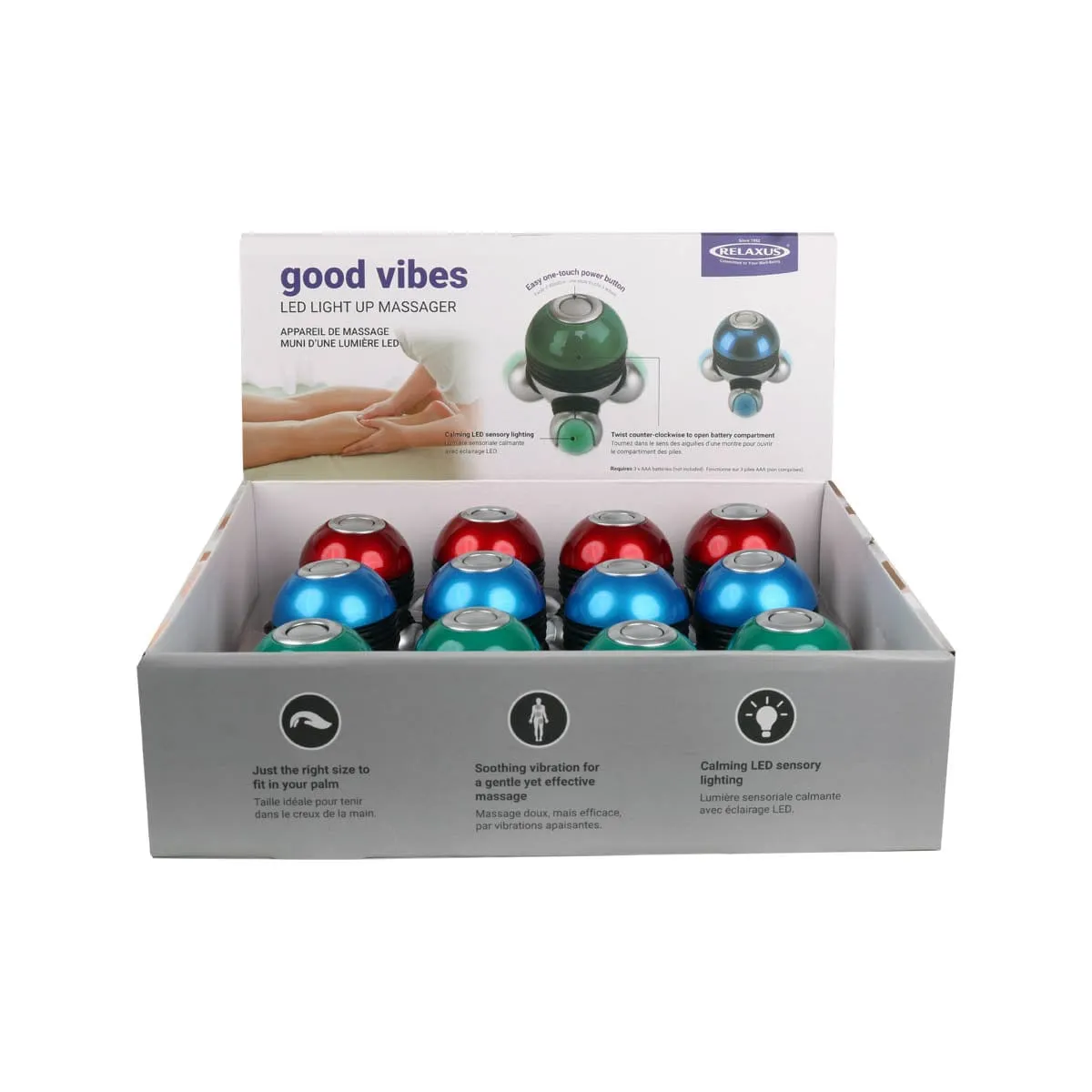 Good Vibes Led Light Up Handheld Massager Displayer of 12