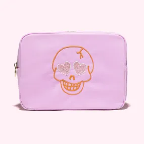 Hand Embroidered Skull Large Pouch