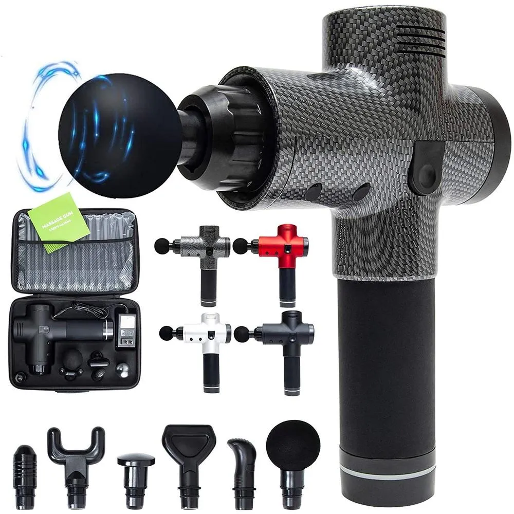 Handheld Deep Tissue Percussion Massager Gun With 6 Attachments 20-Speed LCD