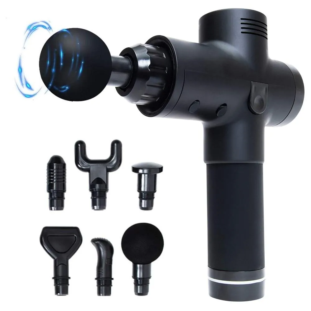 Handheld Deep Tissue Percussion Massager Gun With 6 Attachments 20-Speed LCD