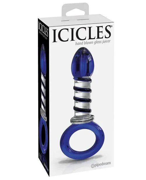 Icicles No 81 Textured Glass Juicer Anal Probe - Clear/Blue