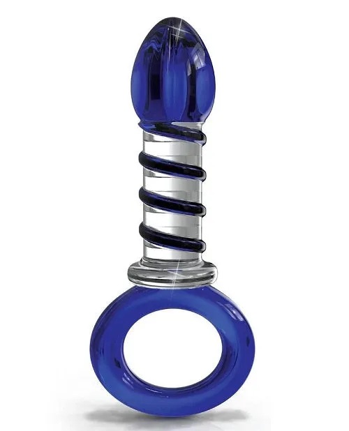 Icicles No 81 Textured Glass Juicer Anal Probe - Clear/Blue
