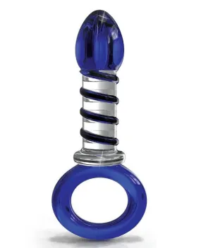 Icicles No 81 Textured Glass Juicer Anal Probe - Clear/Blue
