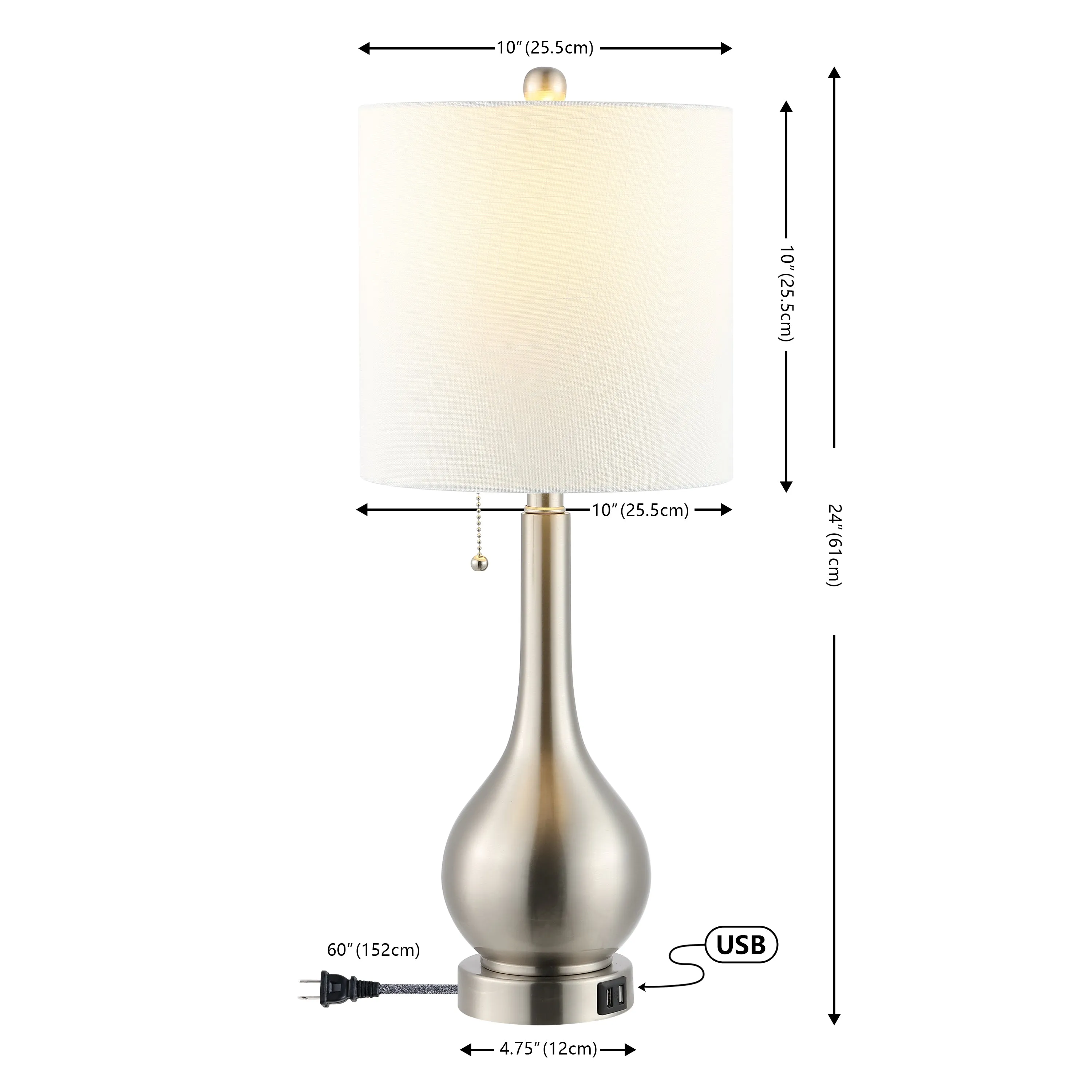 Jacek 24" Modern Classic Gourd Iron LED Table Lamp with Pull-Chain with Dual USB Charging Port