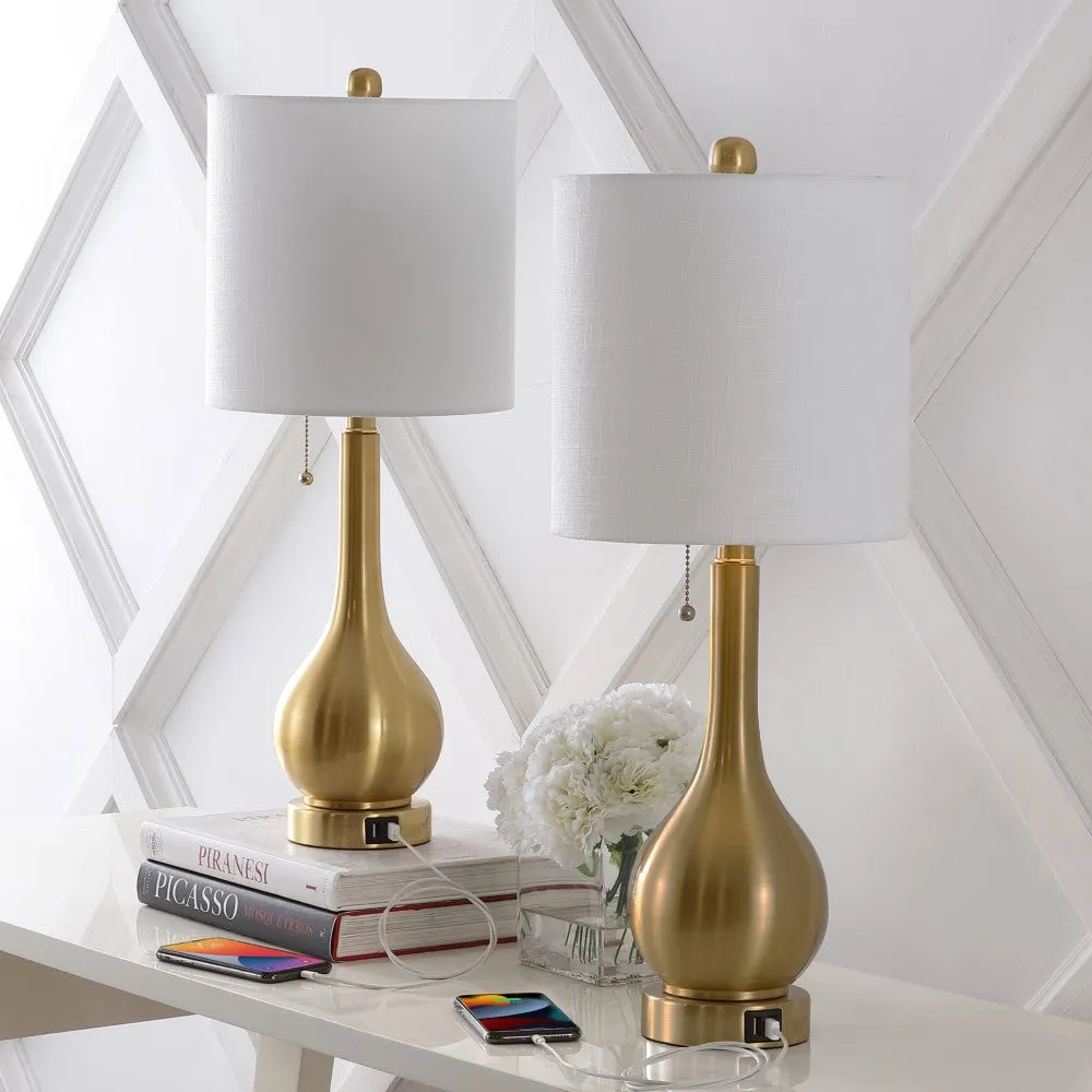 Jacek 24" Modern Classic Gourd Iron LED Table Lamp with Pull-Chain with Dual USB Charging Port