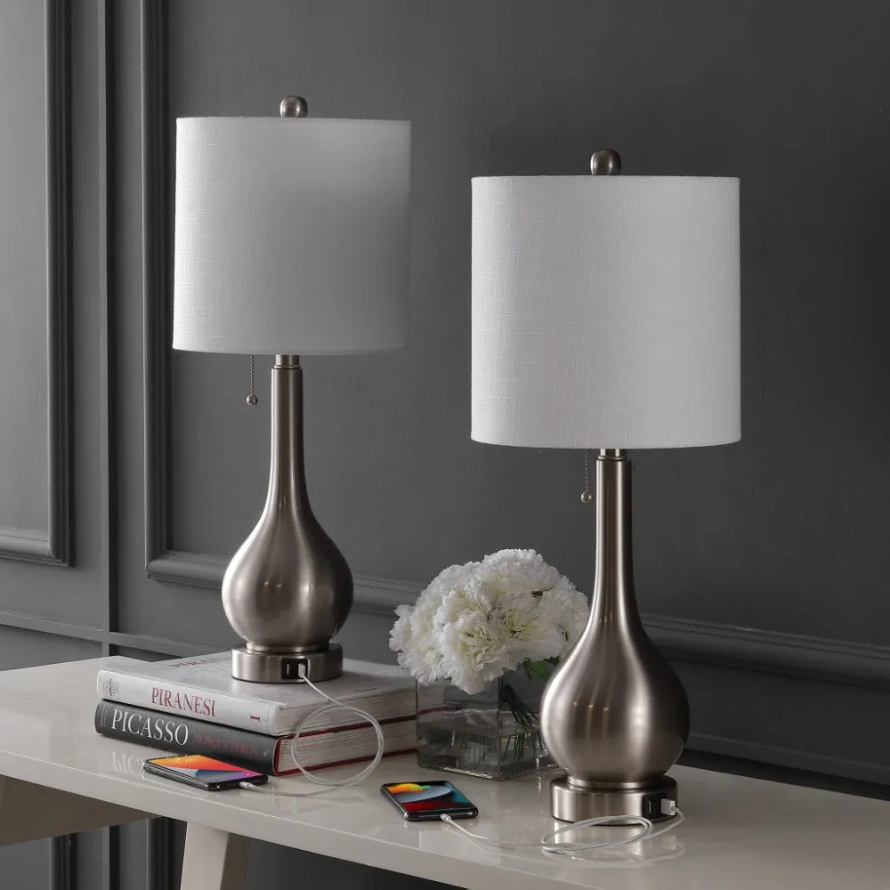 Jacek 24" Modern Classic Gourd Iron LED Table Lamp with Pull-Chain with Dual USB Charging Port