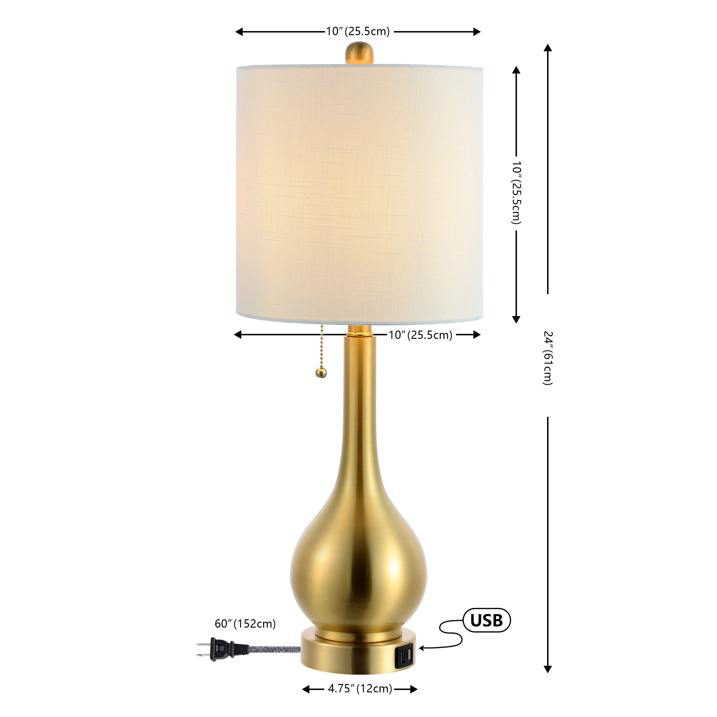 Jacek 24" Modern Classic Gourd Iron LED Table Lamp with Pull-Chain with Dual USB Charging Port