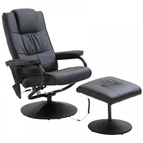 Leather Massage Recliner Chair W/Footstool Black Deluxe Faux Easy Sofa Armchair Reclining with Foot Stool New Electric Rest 10 Point Massager Heat